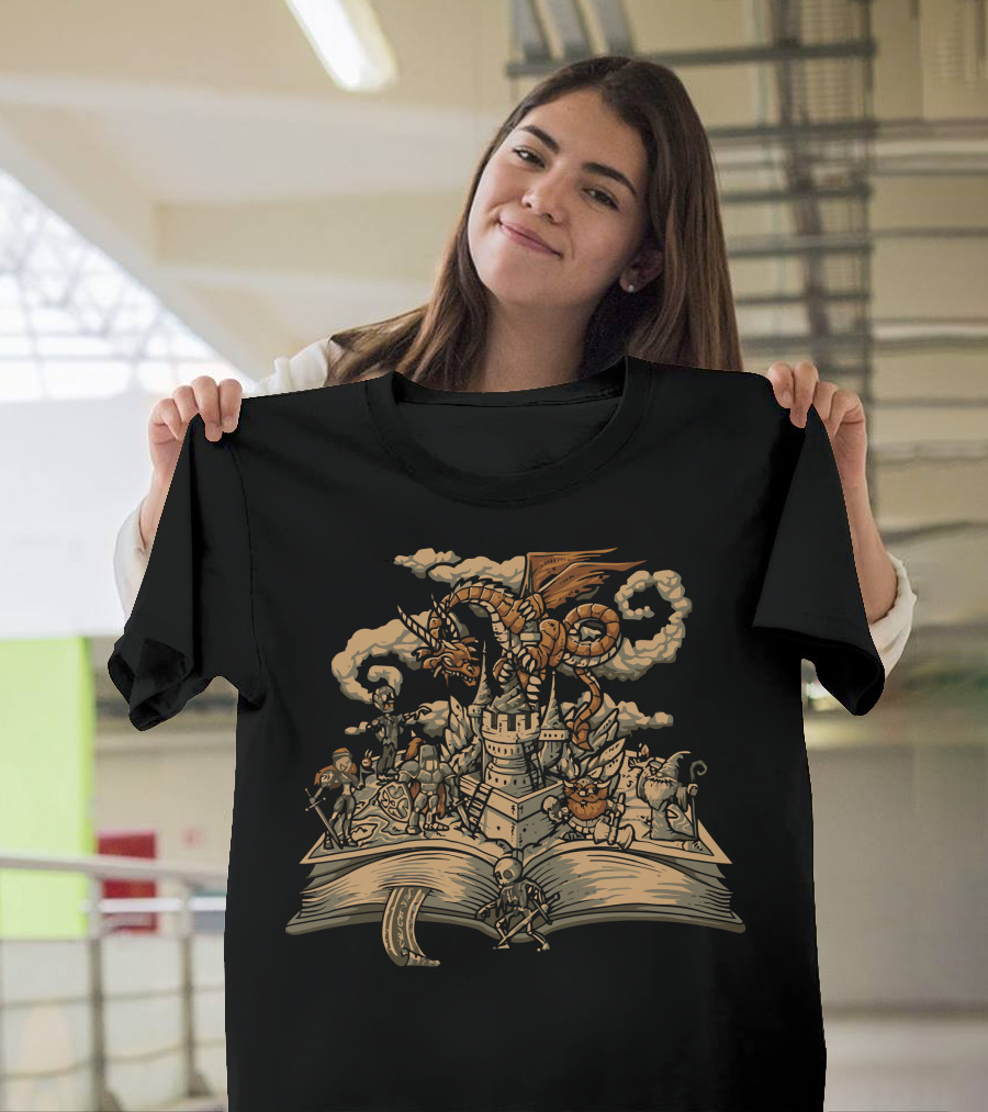 Ancient Tale Dragon Castle Fantasy Adventure Book Icons T-Shirt