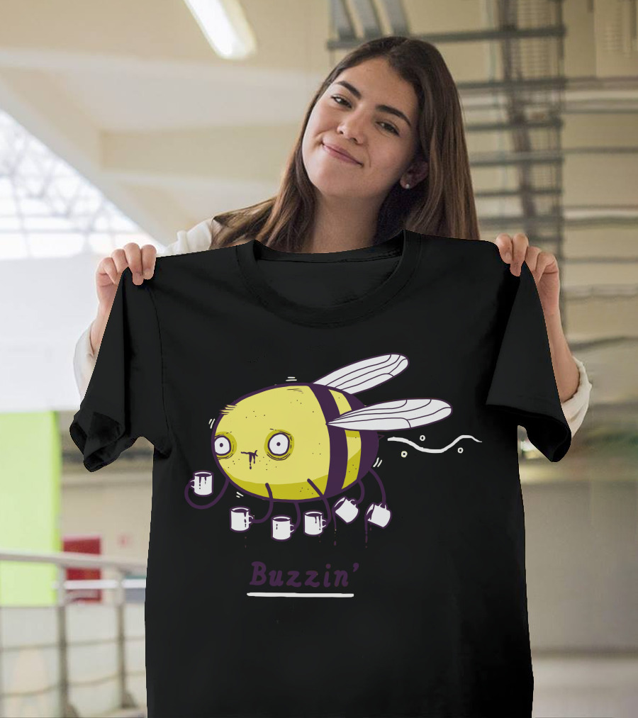 Buzzin' Coffee Bee with Mugs Carrying Caffeine T-Shirt