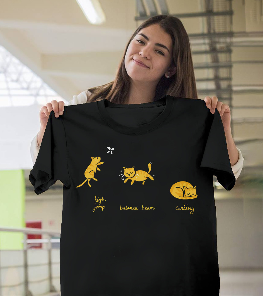Cat Olympics High Jump Balance Beam Curling T-Shirt