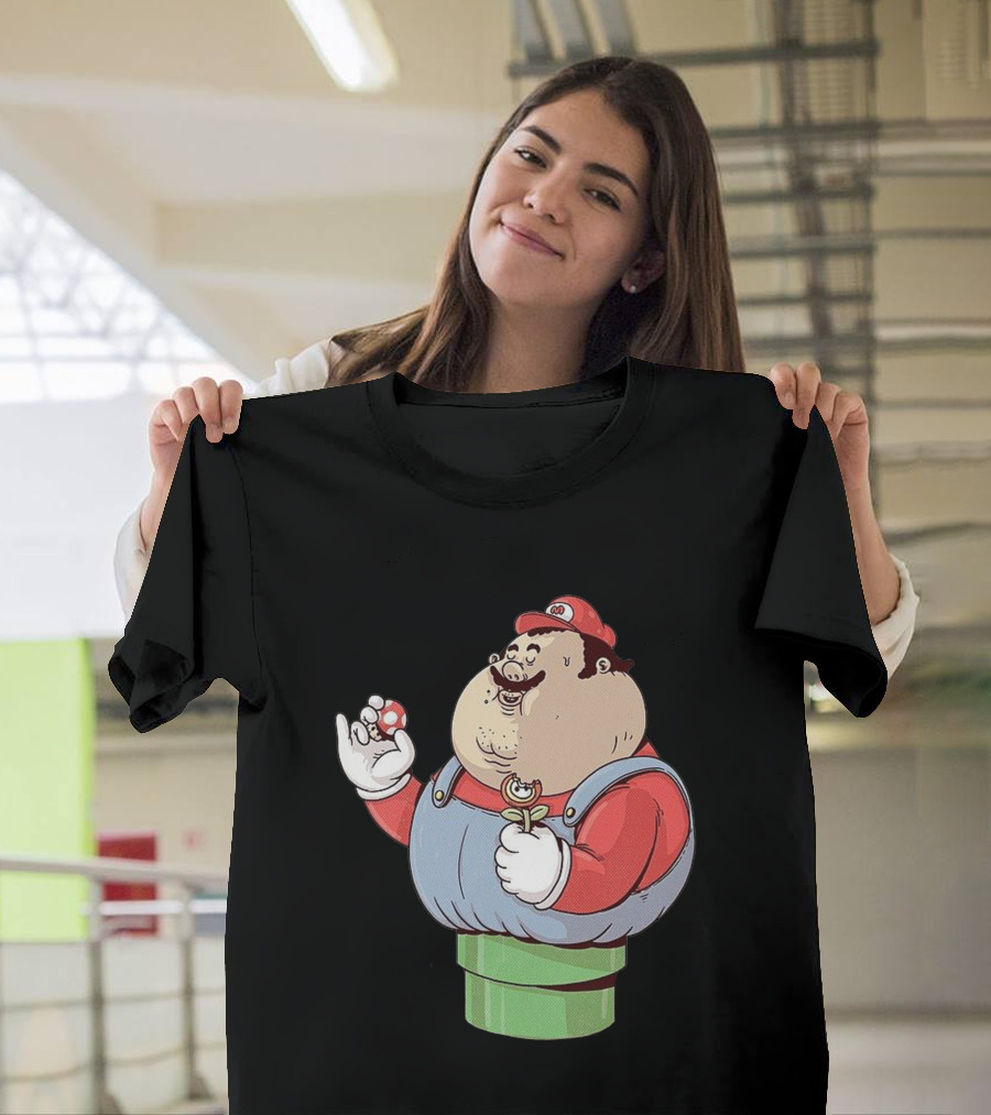 Fat Mario Eating Mushroom from Super Mario Bros Pipe T-Shirt