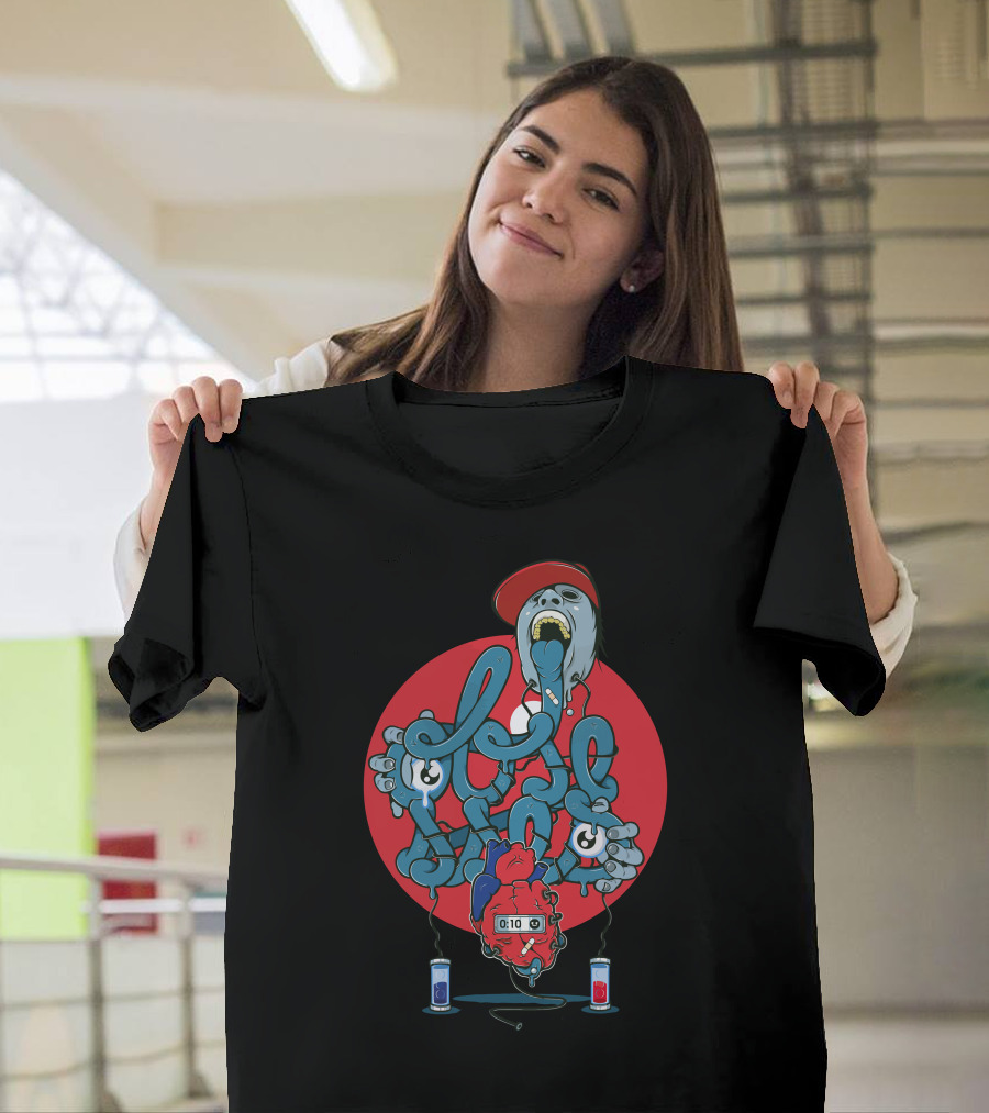 Obsessed Red Capsule Medicine Heart Timer Dripping Abstract Character T-Shirt