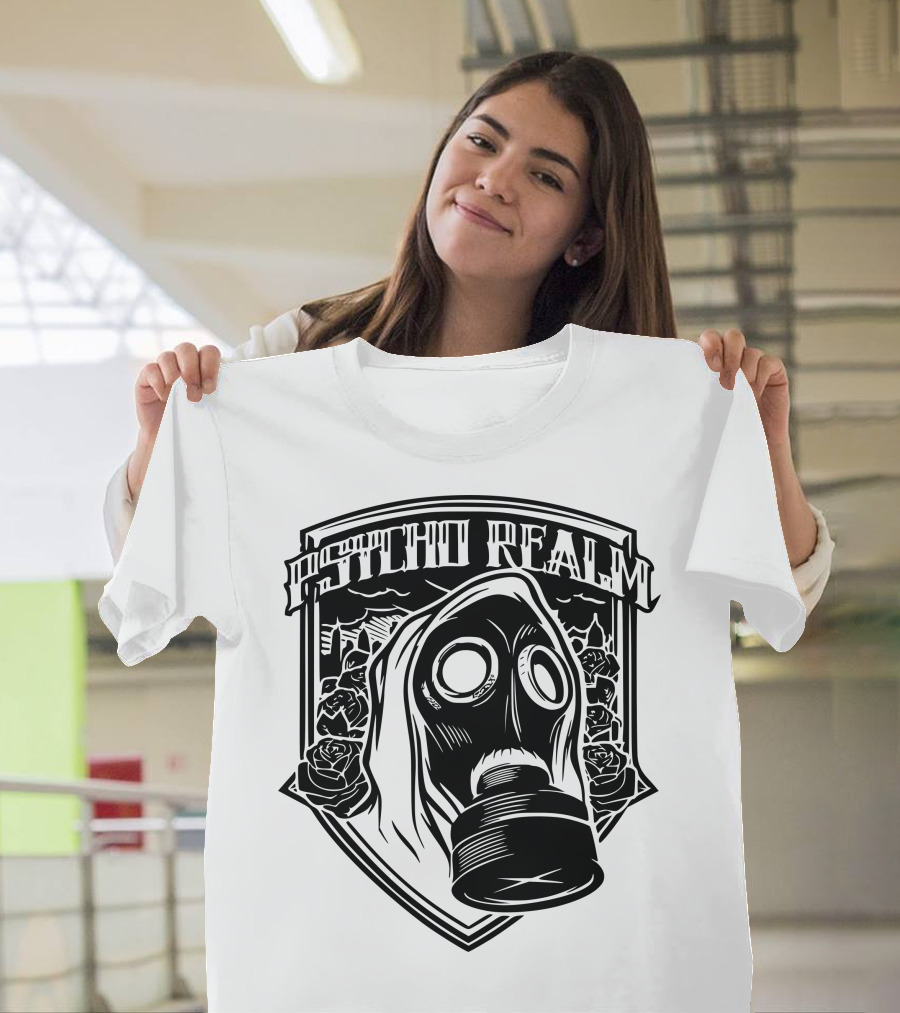 Psycho Realm Gas Mask Roses Shield T-Shirt