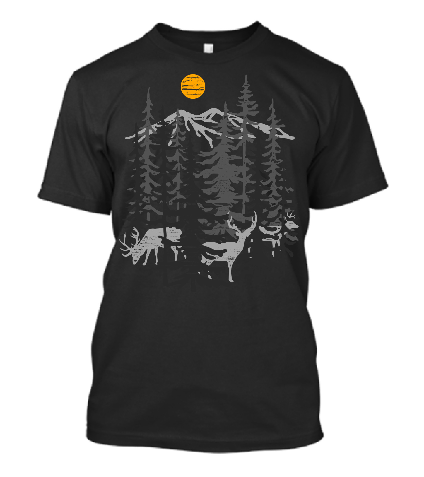 Deers In Forest With Mountains And Sun T-Shirt