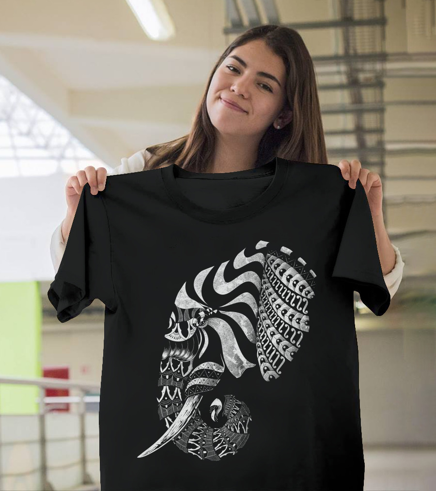 Elephant Ornate Psychedelic Black and White African T-Shirt