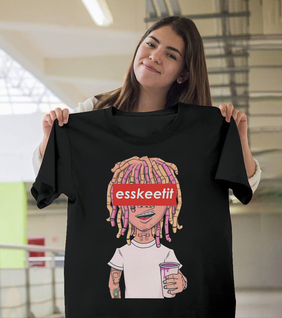 Esskeetit Cartoon Character with Pink and Blonde Dreadlocks and Cup T-Shirt
