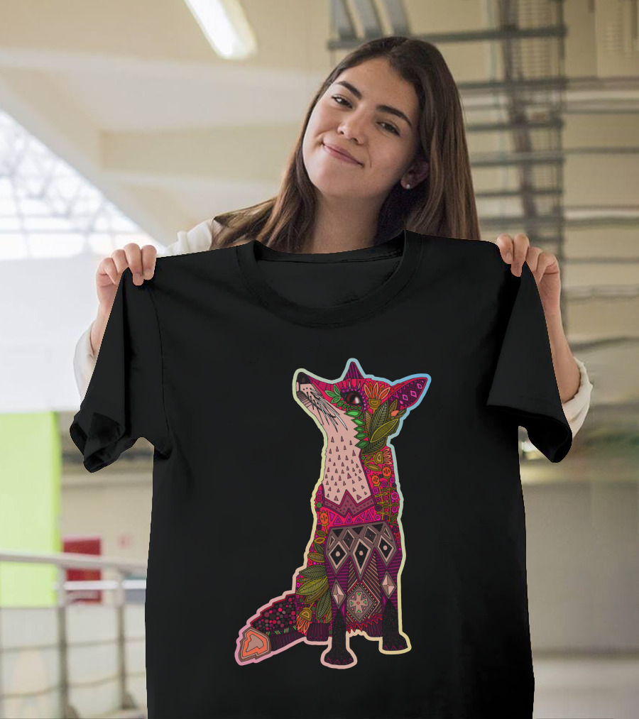 Floral Fox Psychedelic Patterned T-Shirt