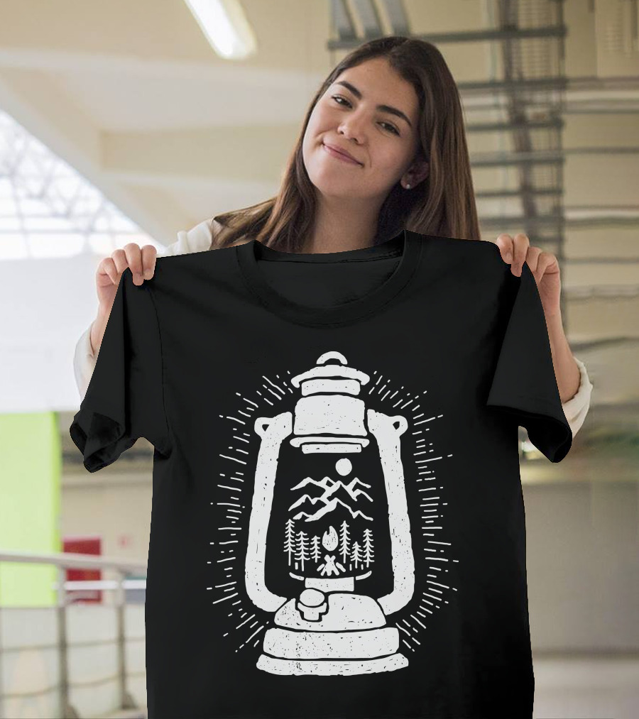Lantern Mountain Campfire Forest Scene T-Shirt