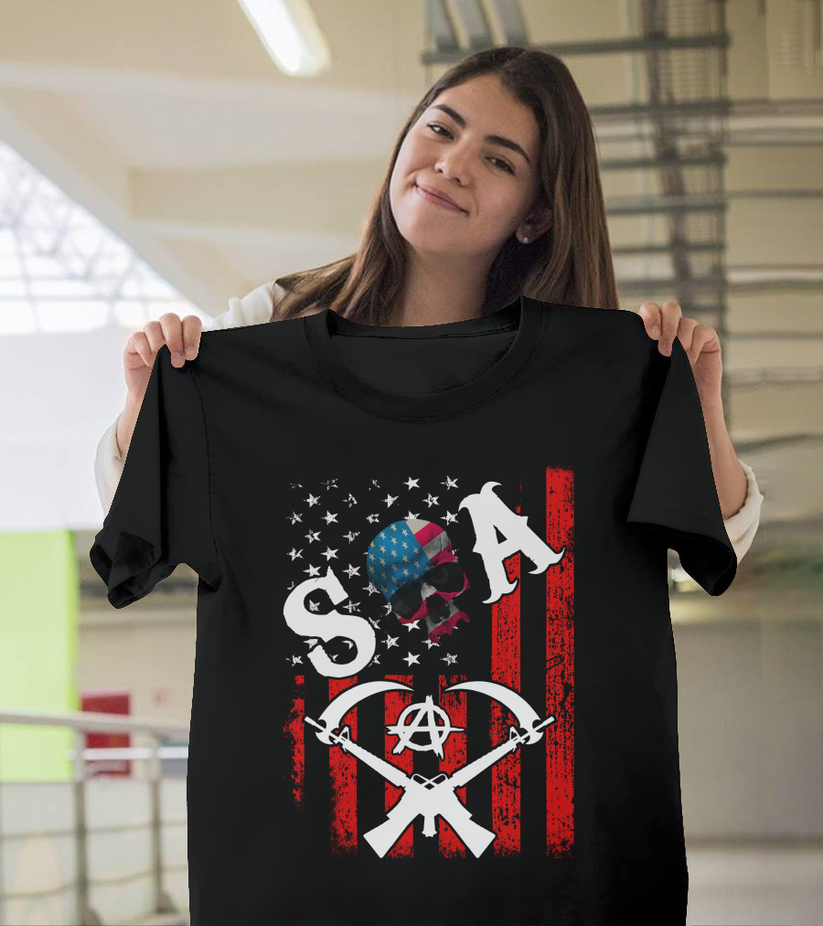 SOA Skull American Flag Anarchy Axe Guns T-Shirt