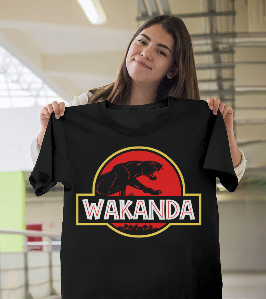 Wakanda Panther Jurassic Park Logo Mashup T-Shirt