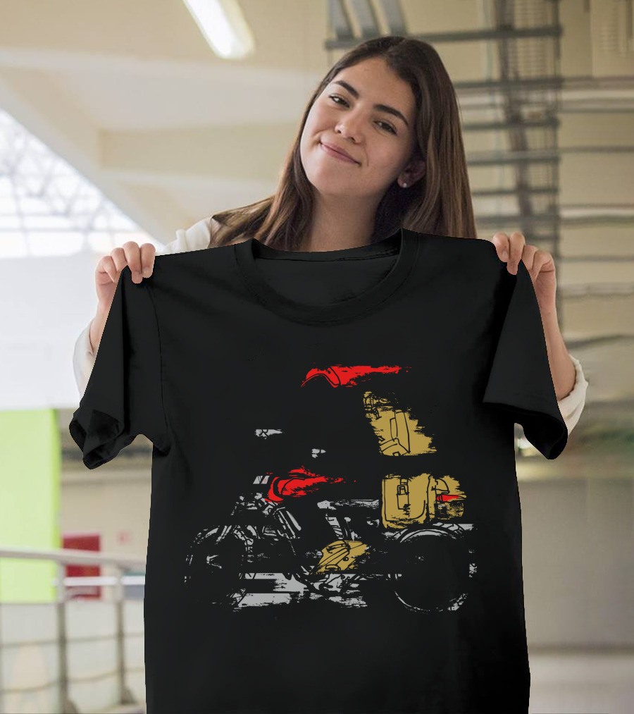 Let The Adventure Begin Motorcycle Rider with Helmet and Backpack T-Shirt