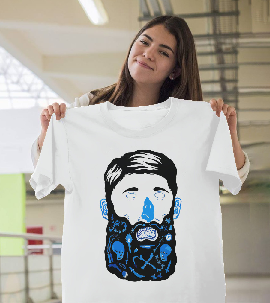 Pirate Skull Beard with Crossbones and Waves T-Shirt
