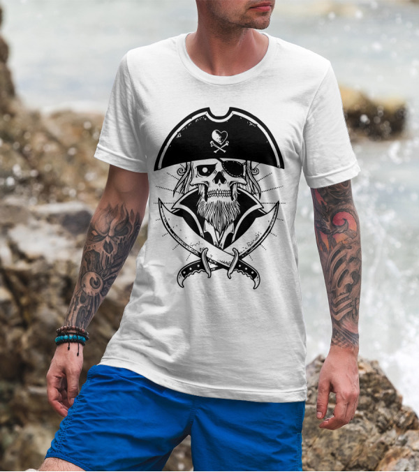 Pirate Skull With Beard And Crossed Swords T-Shirt