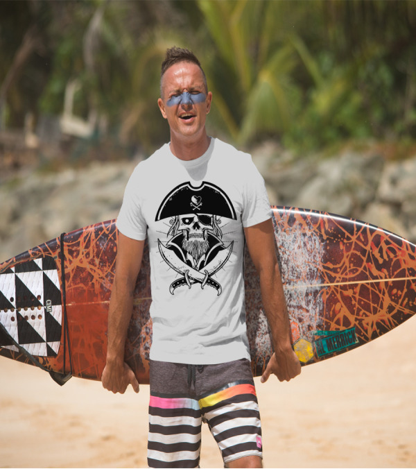 Pirate Skull With Beard And Crossed Swords T-Shirt