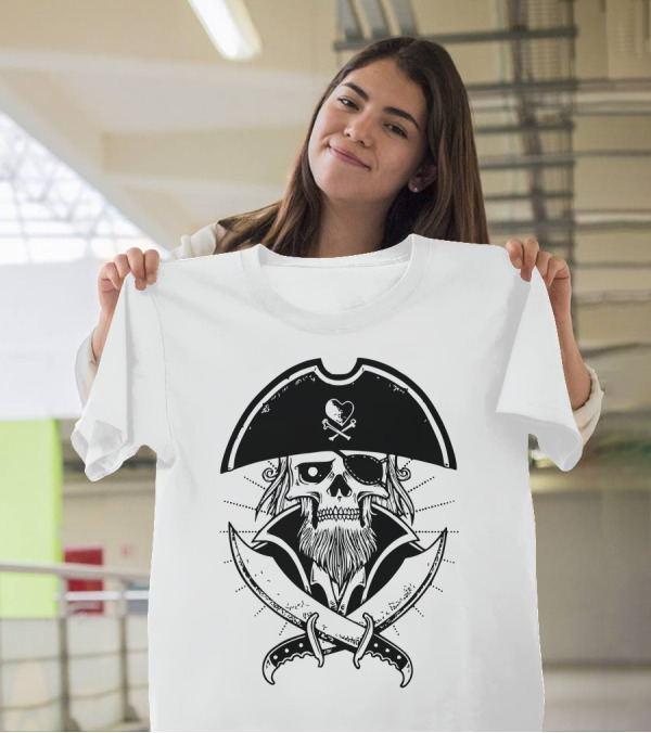 Pirate Skull With Beard And Crossed Swords T-Shirt