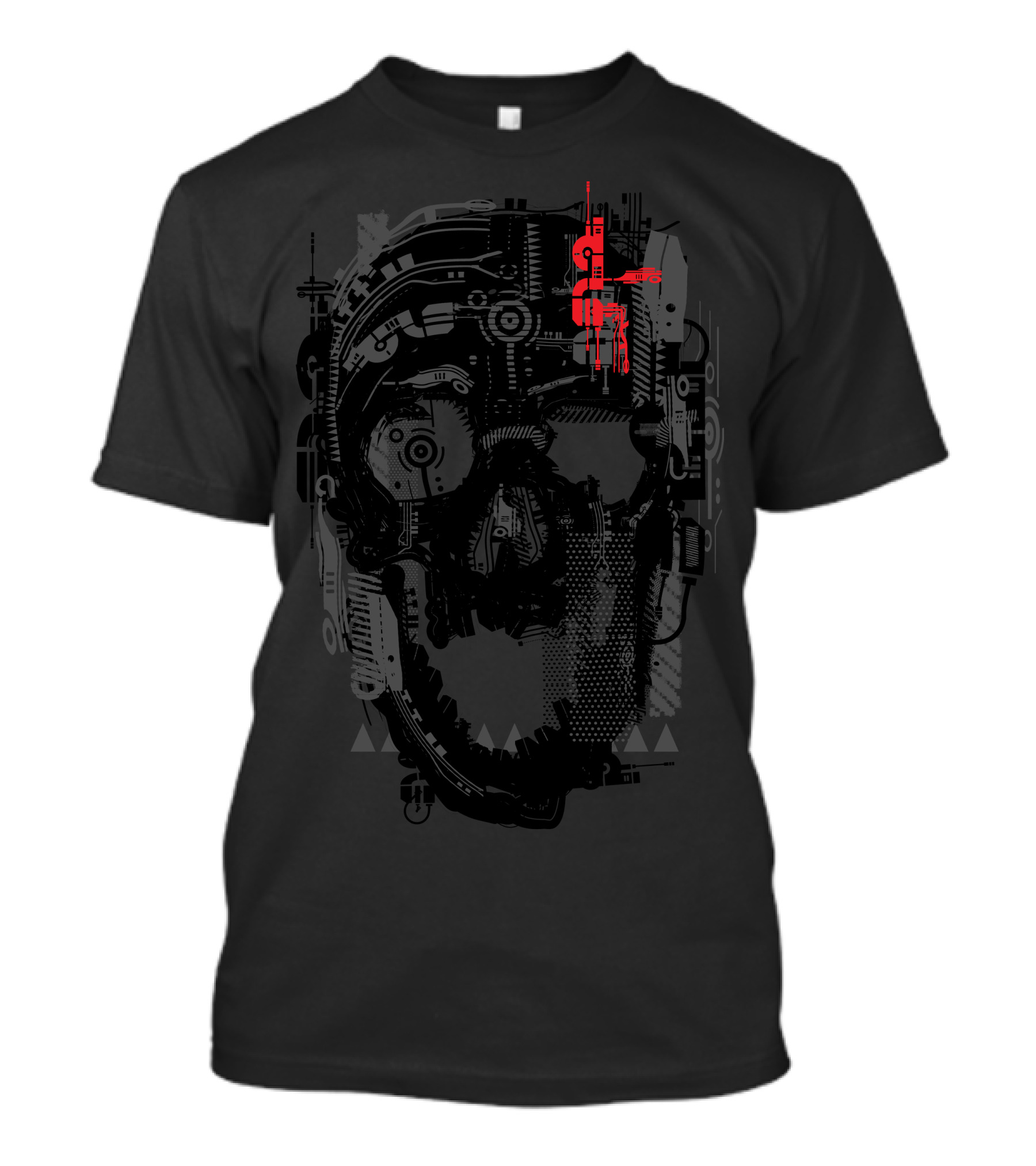Skullci Cyberpunk Tech Skull With Red Guitar Elements T-Shirt