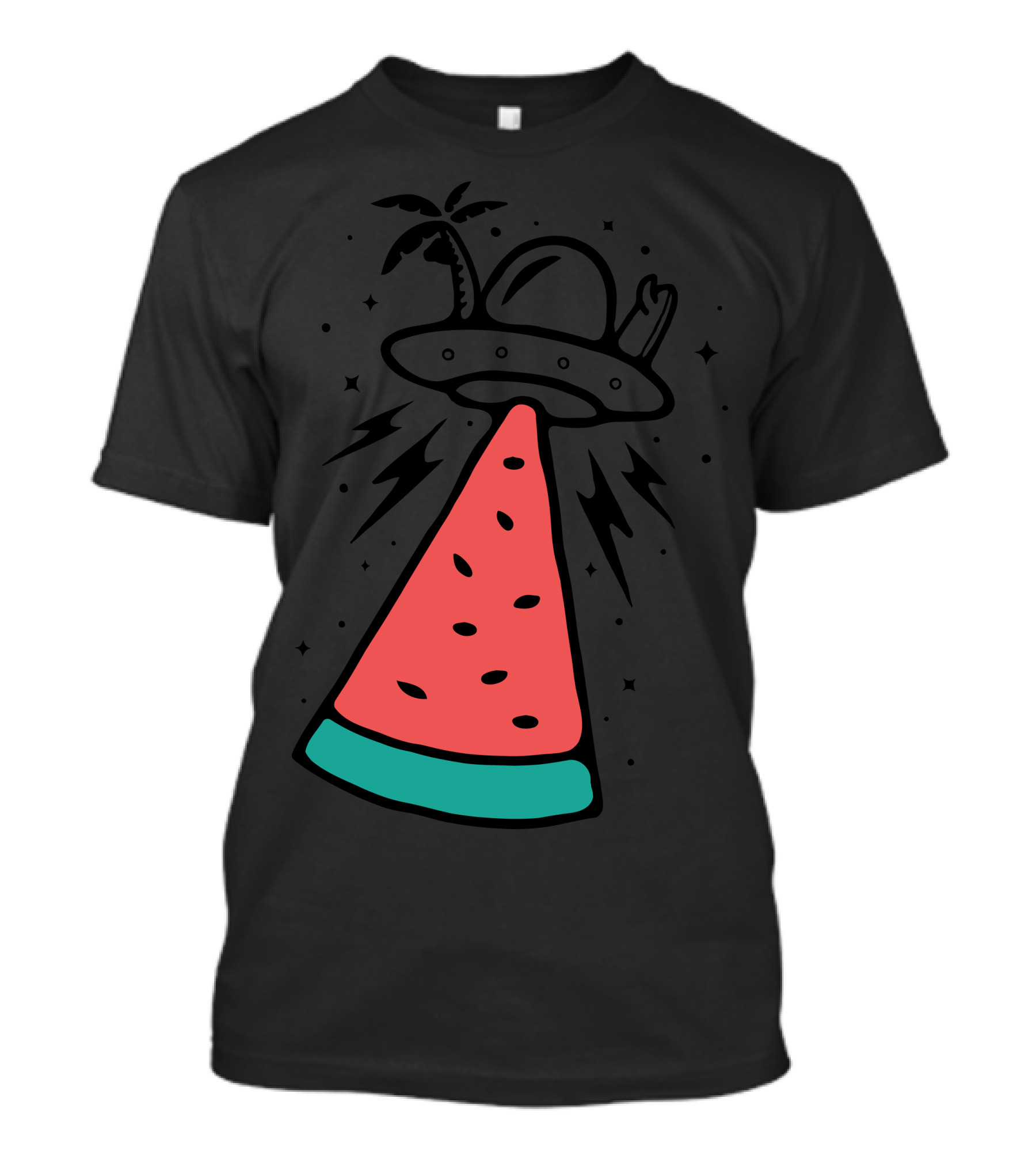Summer Alien Invasion Watermelon UFO Beam Bright Color T-Shirt