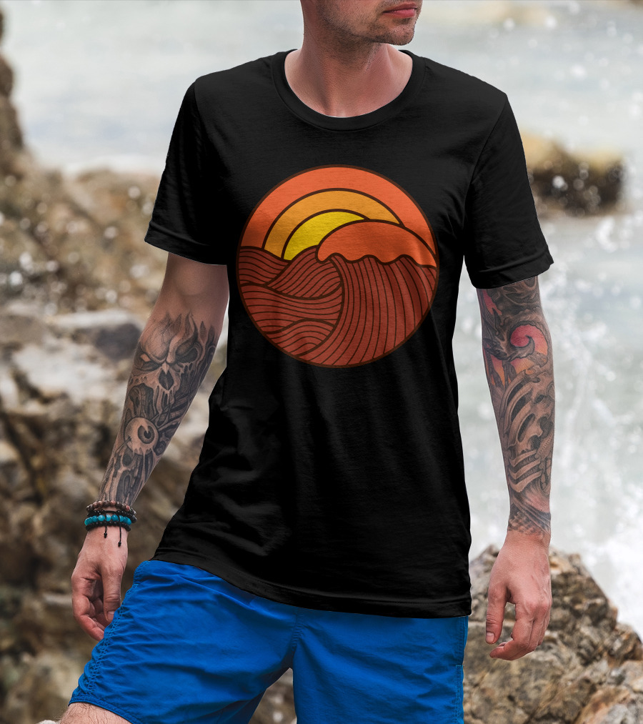 Sunset Circle Retro Wave And Sun Lines T-Shirt