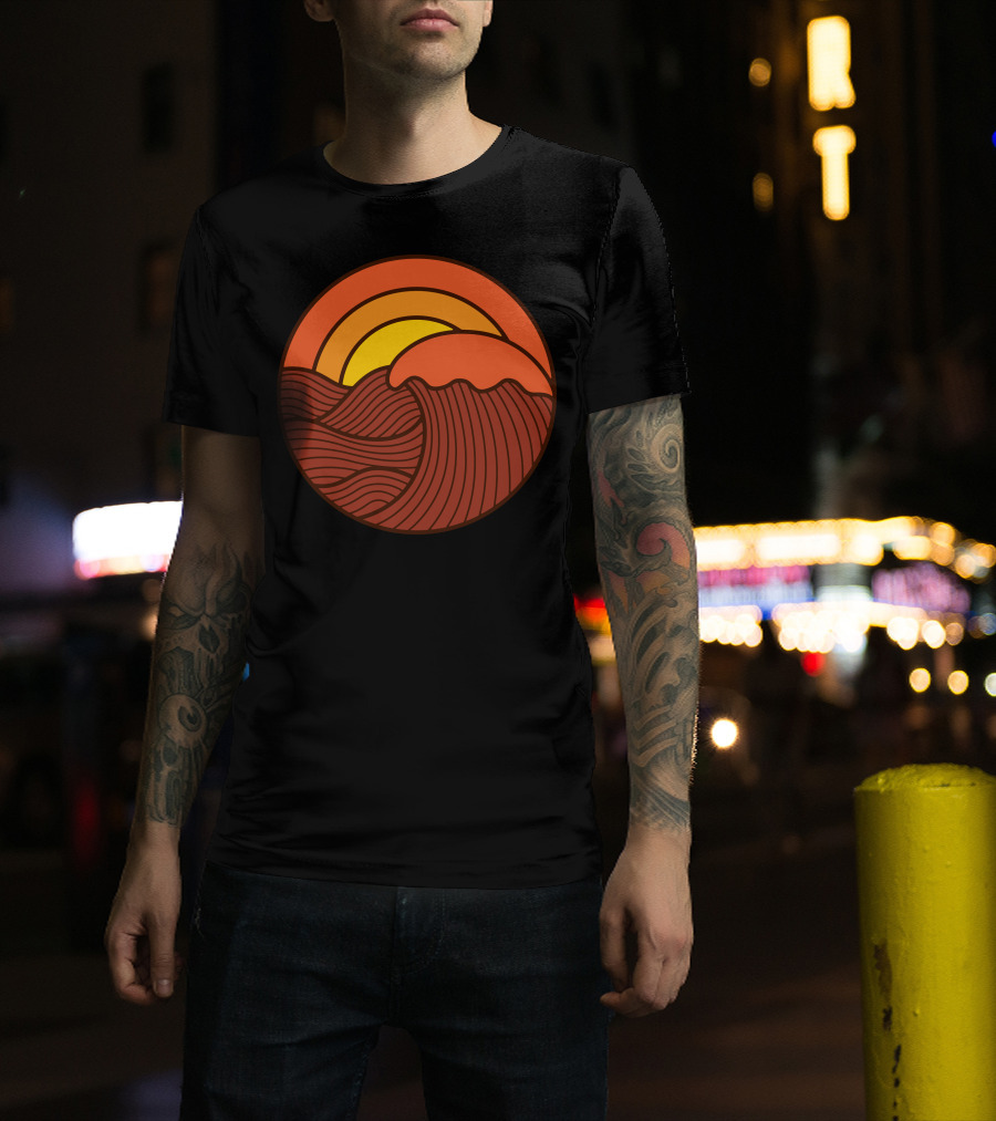 Sunset Circle Retro Wave And Sun Lines T-Shirt