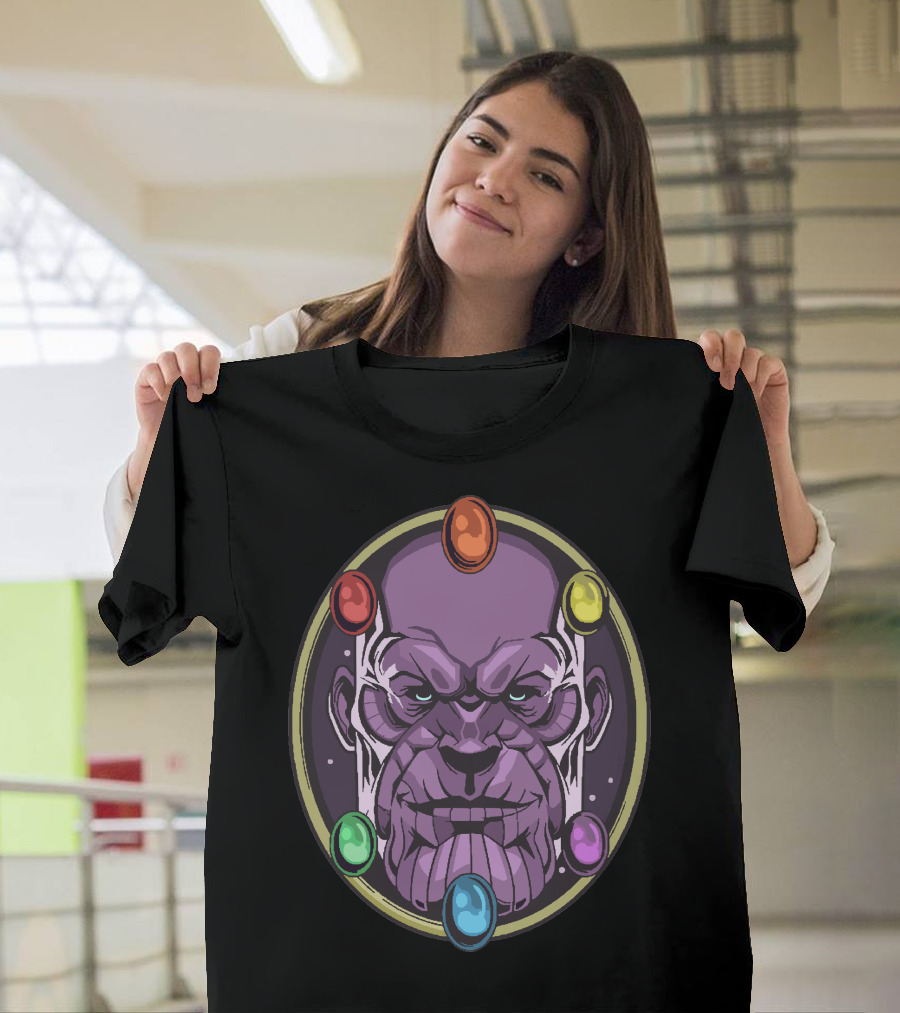 Thanos Infinity Stones Circle Badge Villain Face T-Shirt