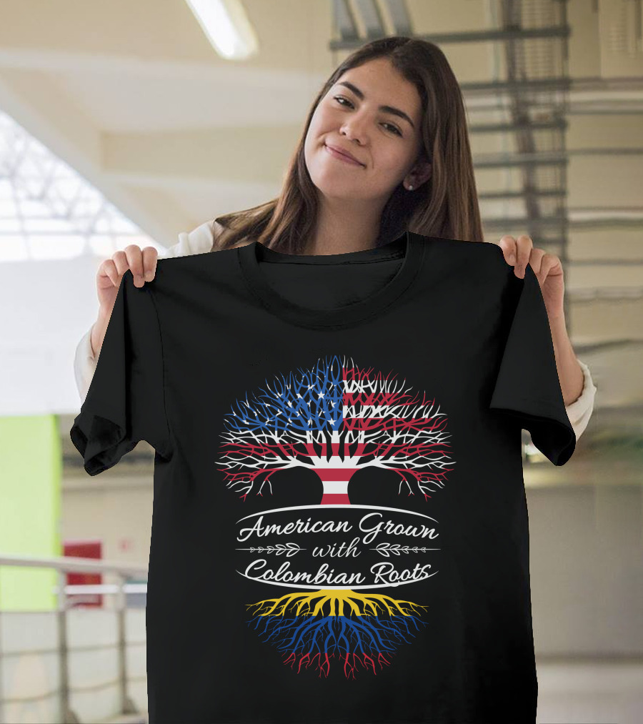 American Grown With Colombian Roots Flag Tree Symbolism T-Shirt