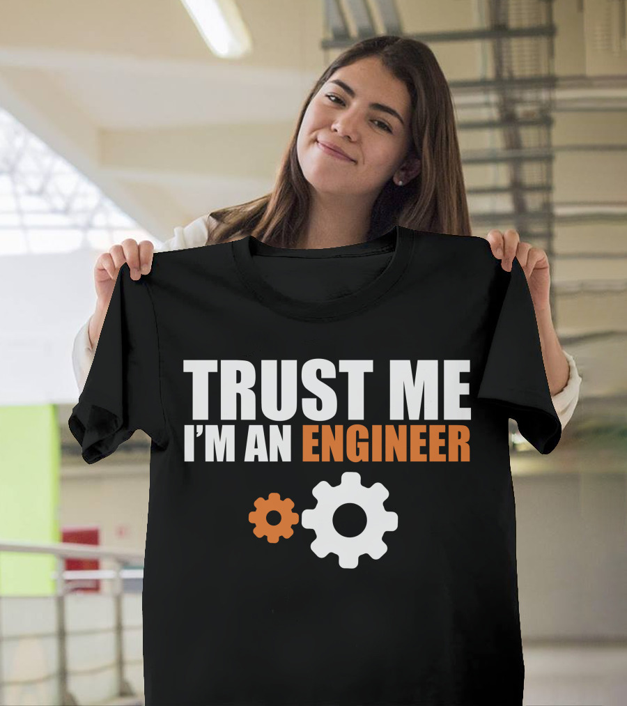 Trust Me I'm an Engineer with Orange and White Gear Icons T-Shirt