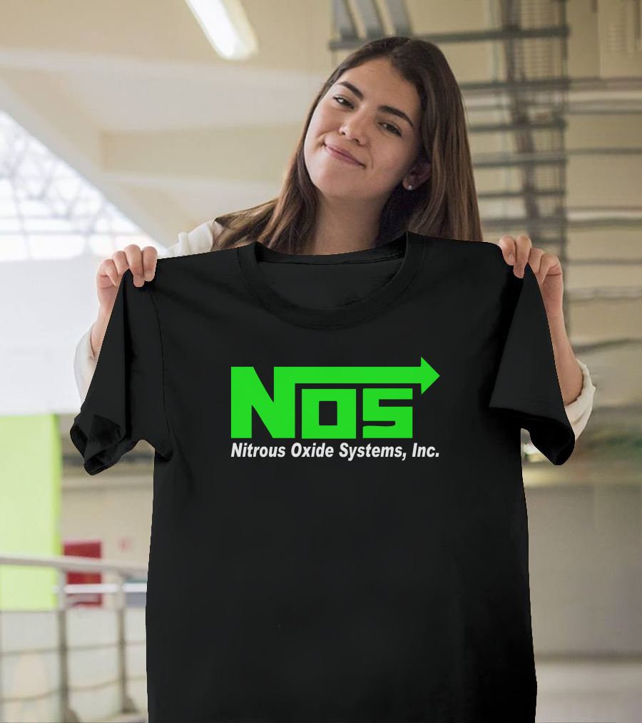 NOS Nitrous Oxide Systems Inc Branding Logo Green Arrow T-Shirt