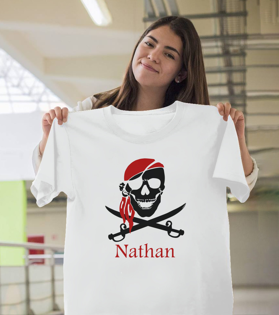 Nathan Personalized Pirate Skull with Crossed Swords T-Shirt