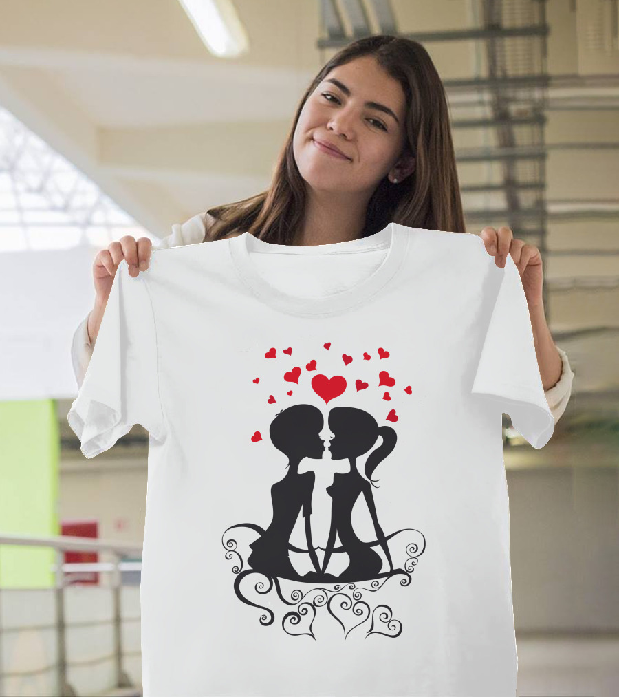 Couple in Love with Red Hearts T-Shirt