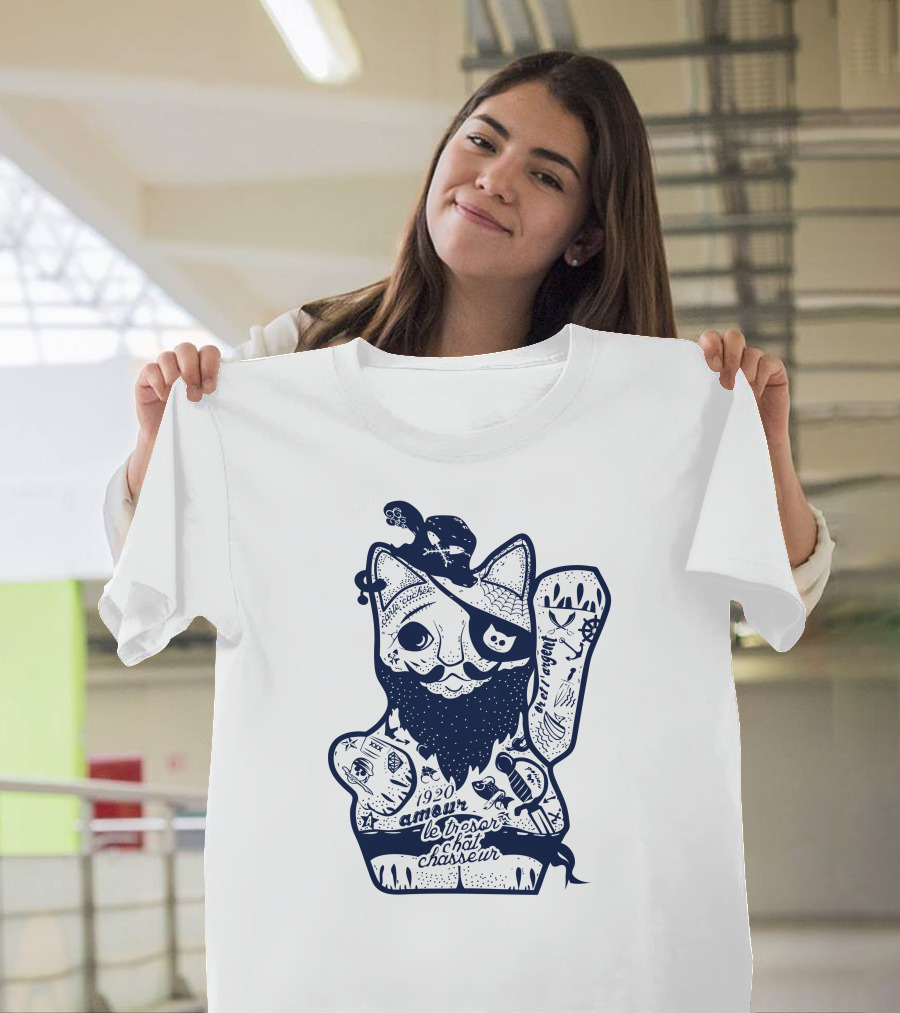 Pirate Lucky Cat Amour Le Trésor Chasseur 1920 T-Shirt