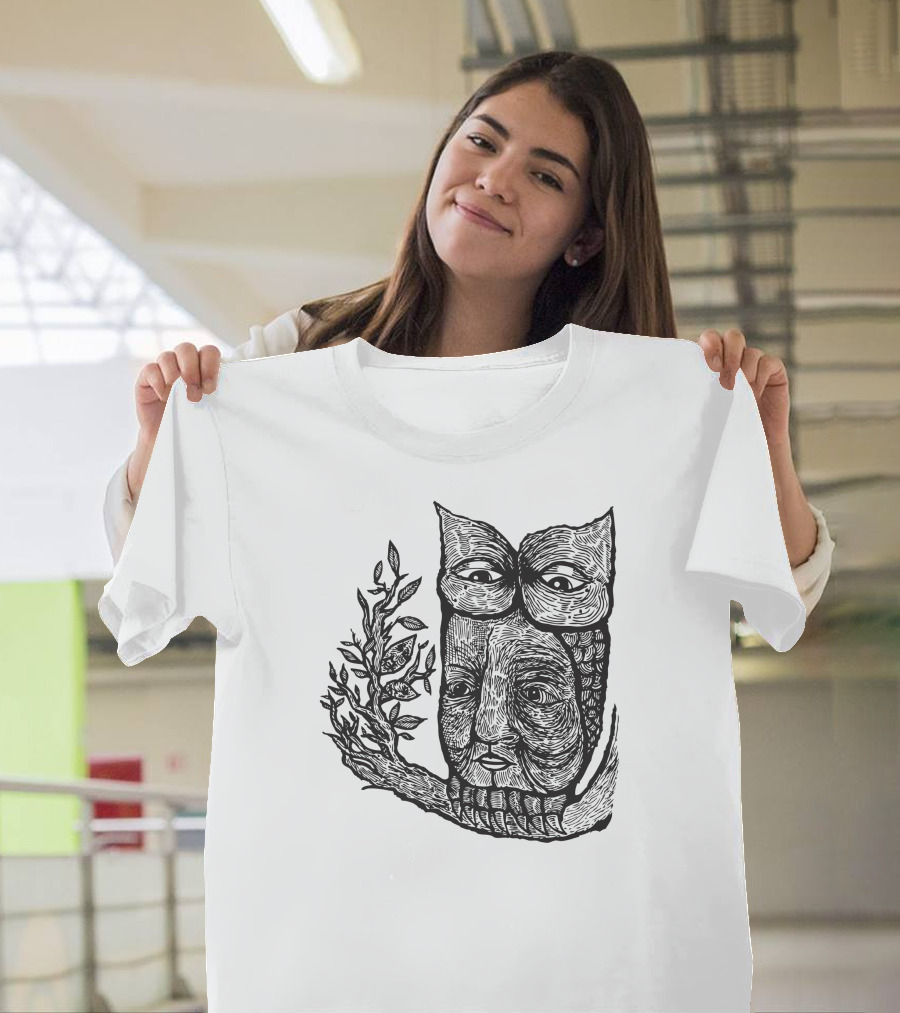 Owl Face With Branch Eyeglasses T-Shirt