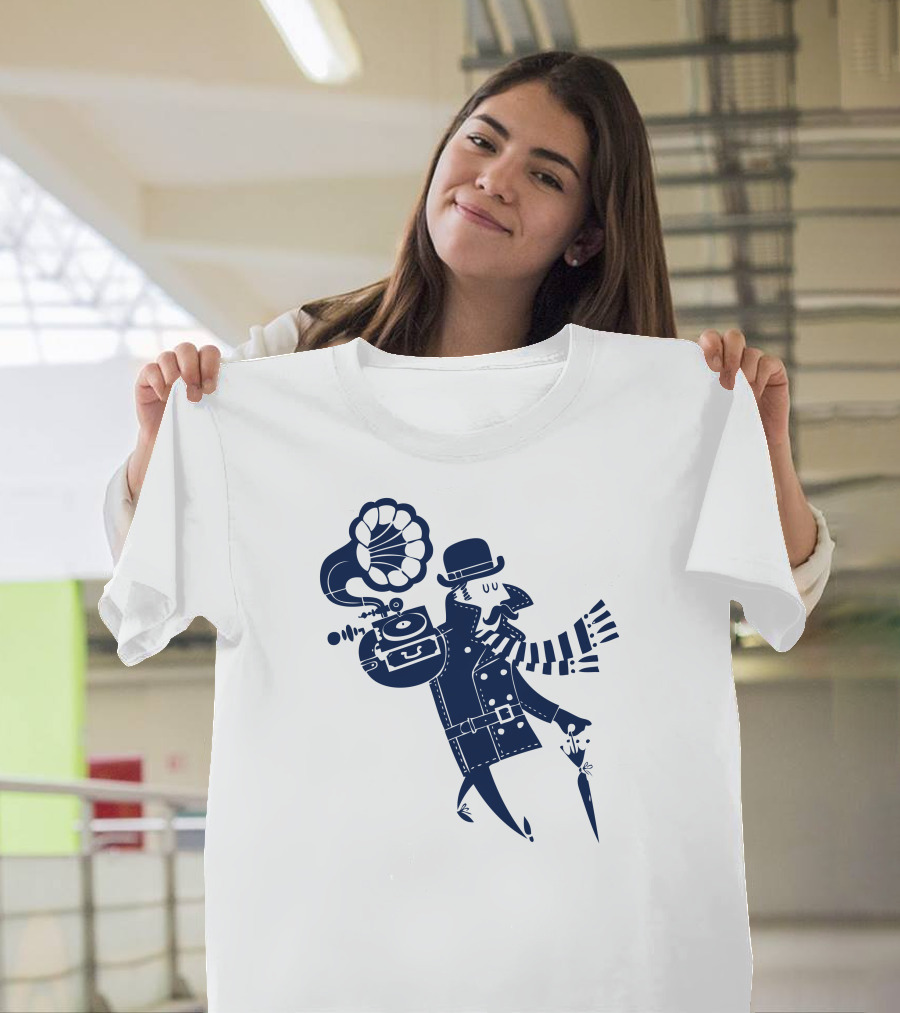 Personal Mono Music Figure in Blue Coat and Scarf T-Shirt