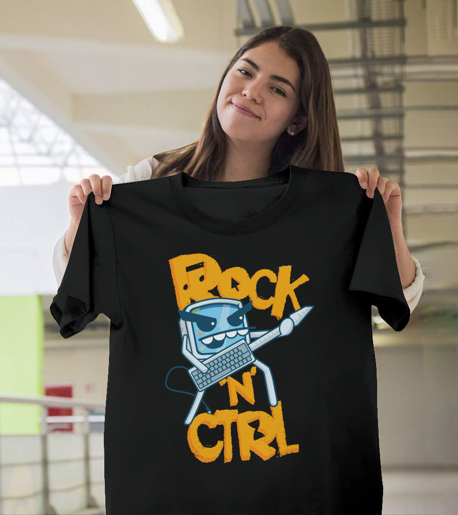 Rock N Ctrl Keyboard Guitar Cartoon Character T-Shirt