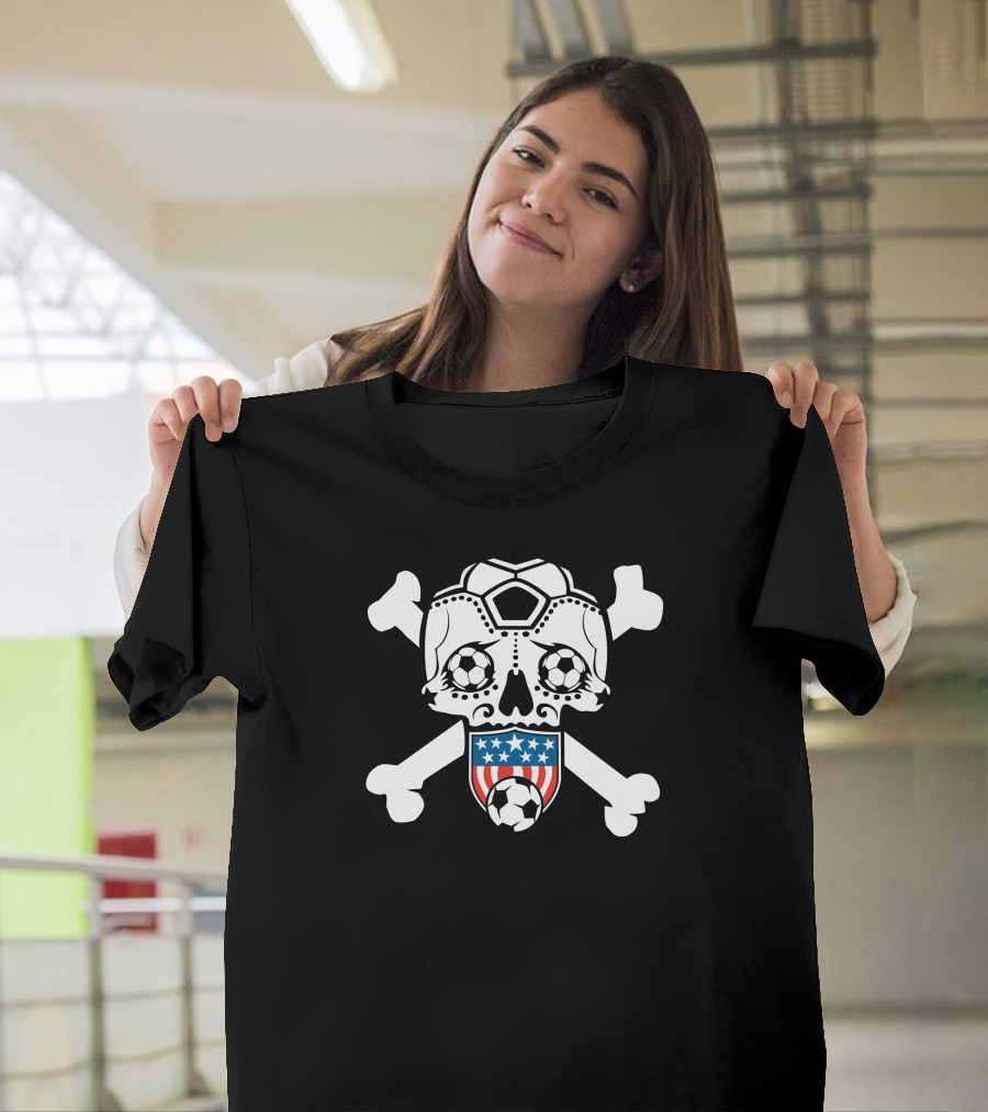 Sugar Skull USA Soccer Emblem with Bones T-Shirt
