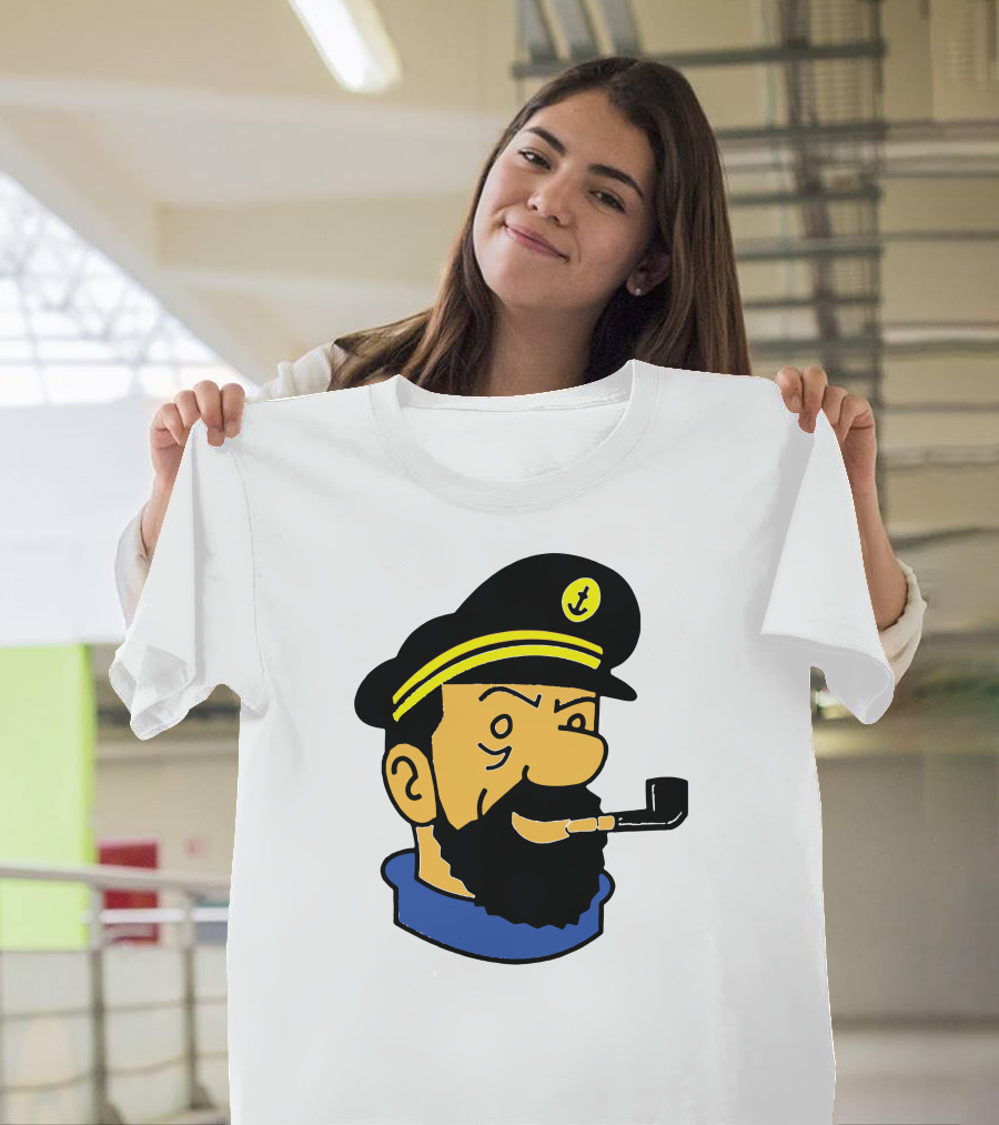 Captain Haddock Pipe Anchor Hat Tintin Cartoon Comic Character T-Shirt