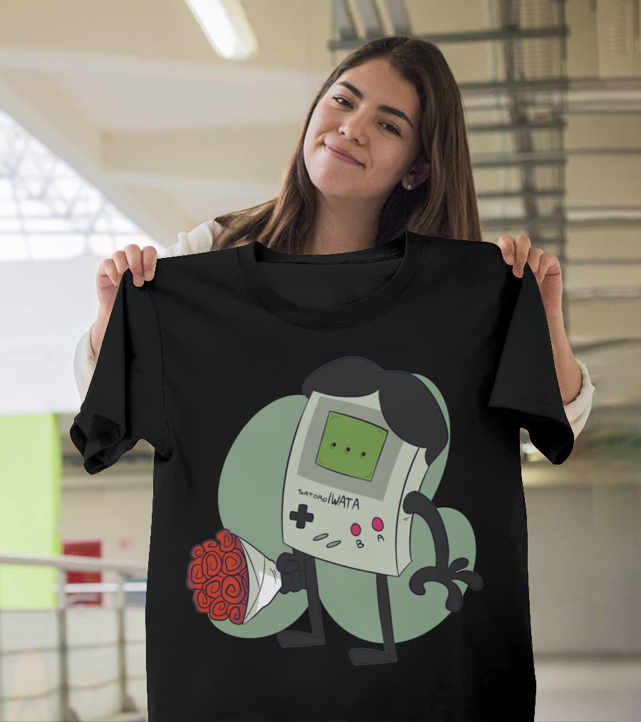 Satoroiwata Game Boy Character Holding Red Flowers T-Shirt