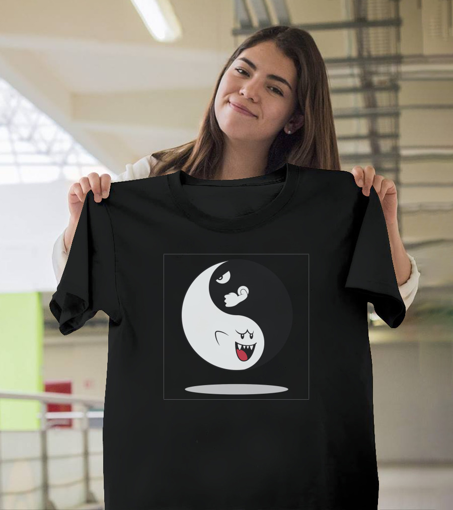 Shy And Angry Yin Yang Ghost Face Contrast T-Shirt
