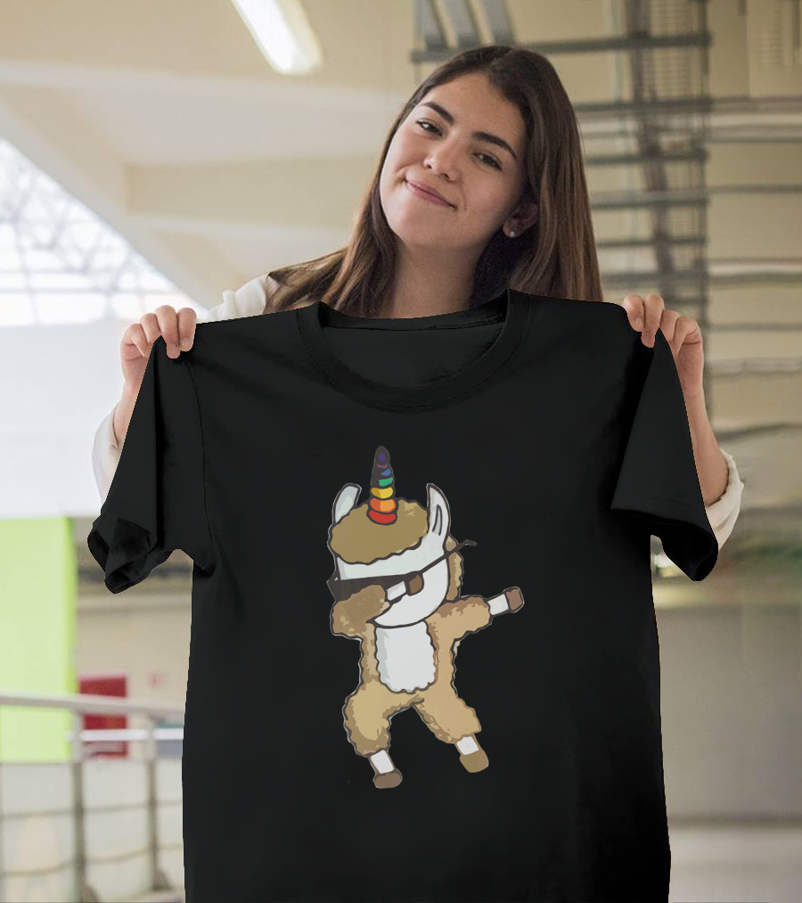 Cool Dabbing Llamacorn Dab Sunglasses Llama Unicorn Rainbow Horn T-Shirt