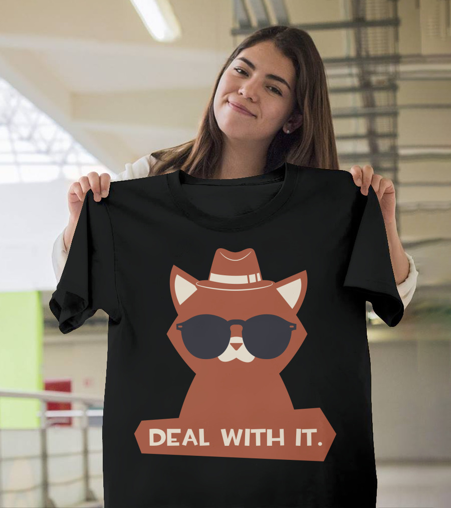Cat in Sunglasses and Hat Deal With It T-Shirt