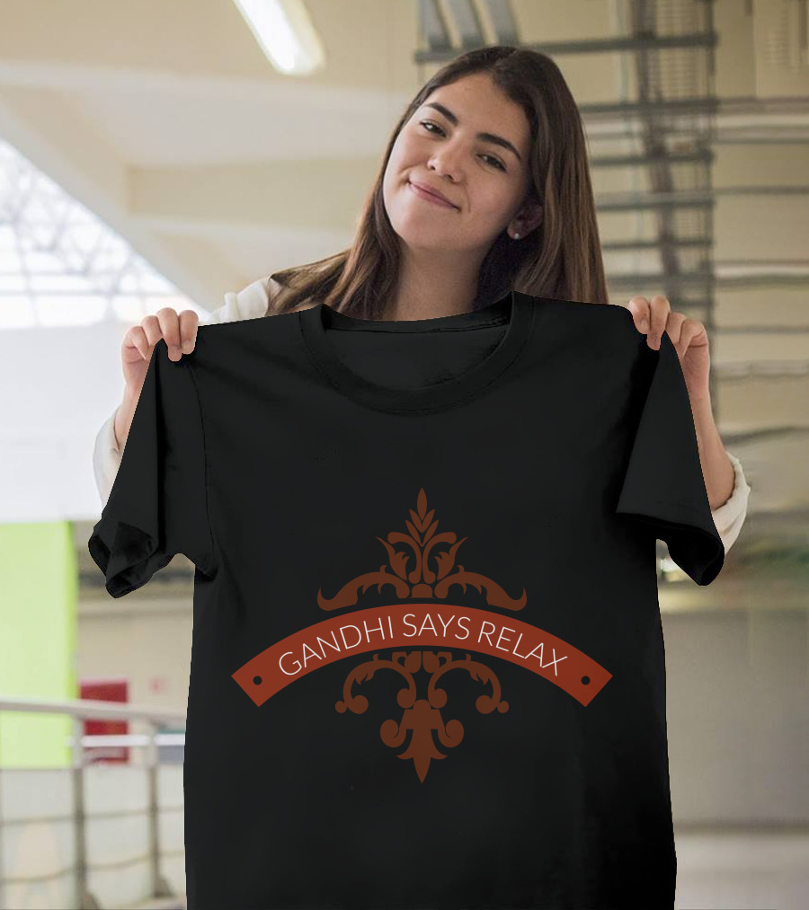 Gandhi Says Relax Ornate Emblem T-Shirt