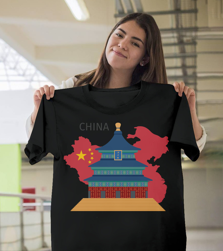 China Temple of Heaven with Map and Flag Elements T-Shirt