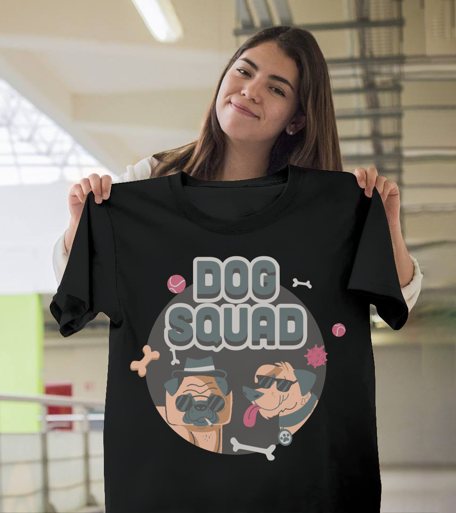 DOG SQUAD Cool Pug and Sunglasses Dogs with Bones T-Shirt