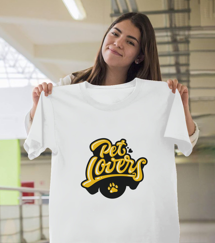 Pet Lovers Paw Print Yellow Script T-Shirt