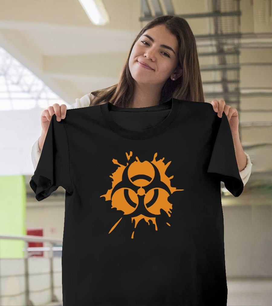 Biohazard Splat Symbol Orange Splatter T-Shirt
