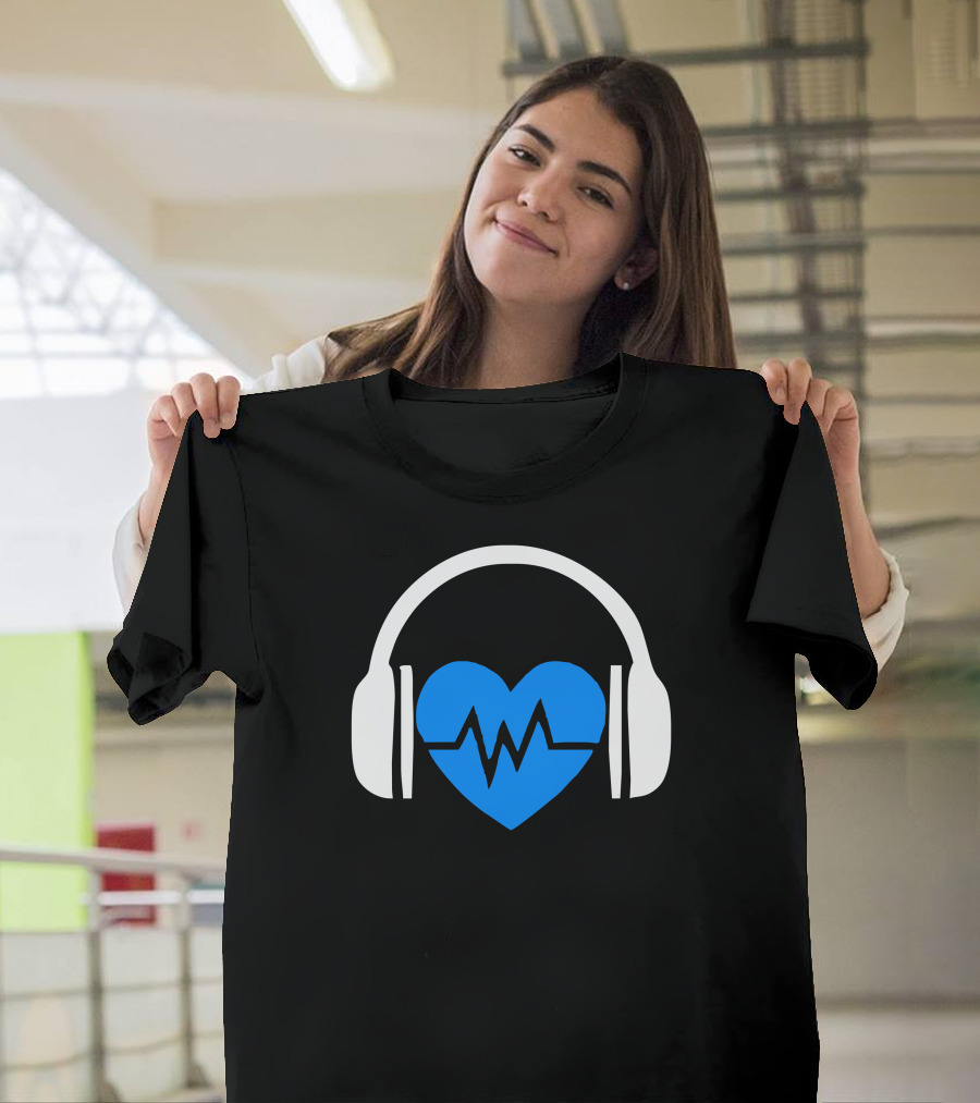 Heart Beat Headphones Blue Heartbeat Music Vibes T-Shirt