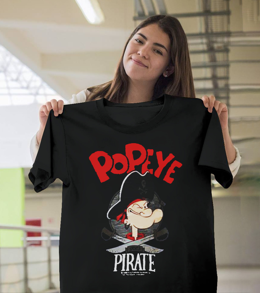 Popeye Goes Pirate Skull Crossbones Hat Face Swords T-Shirt