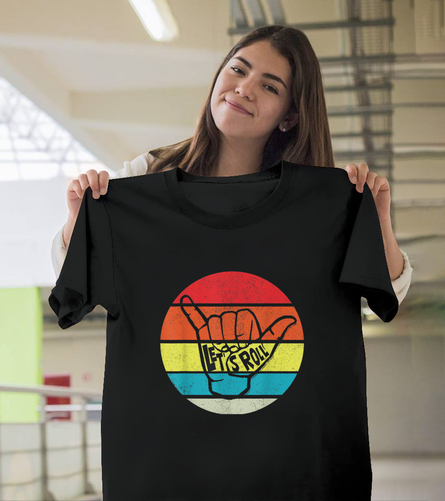 Funny Jiu Jitsu Let's Roll Retro Rainbow Shaka Hand T-Shirt