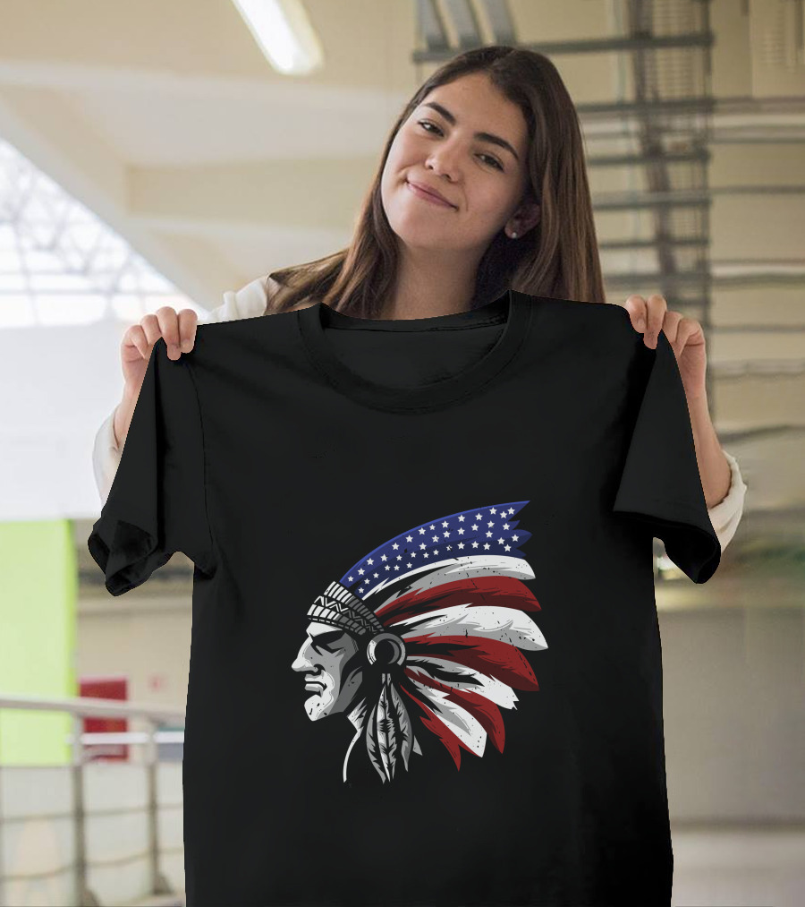 Native American Indian Chief USA Flag 4th of July T-Shirt