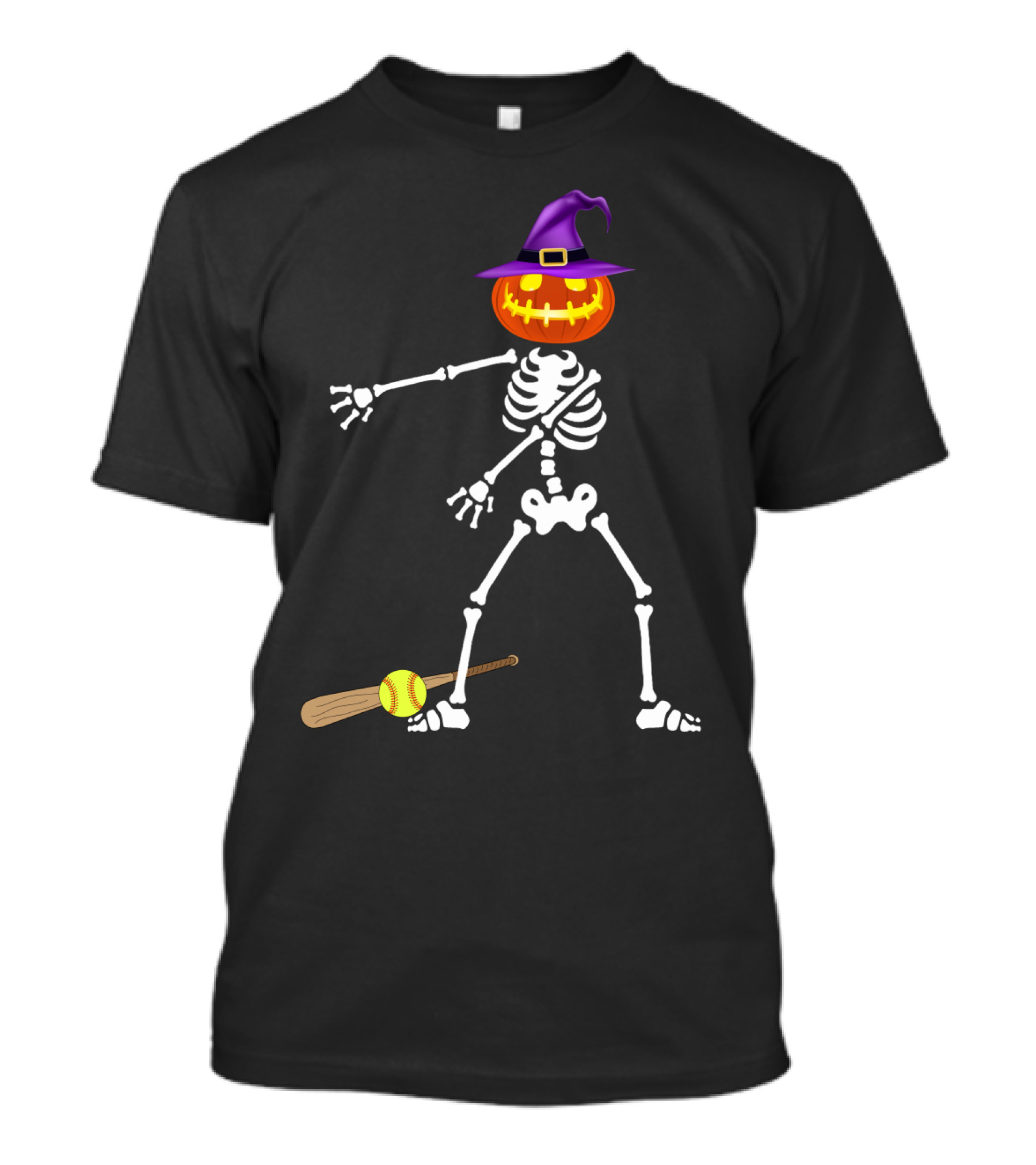 Skeleton Pumpkin Witch Performing Floss Dance With Softball Bat T-Shirt