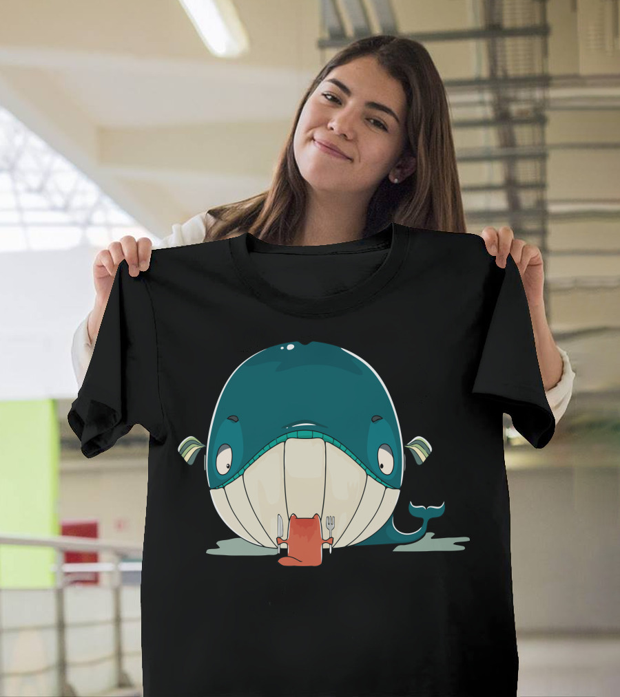 Cat and Whale Dinner Encounter with Cartoon T-Shirt