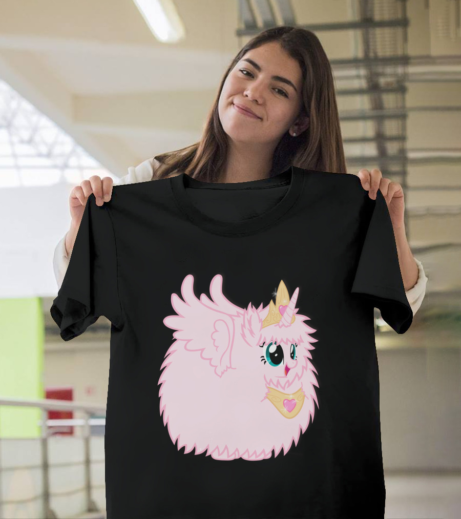Fluffle Puff Unicorn Princess with Pink Fluffy Fur and Golden Crown T-Shirt